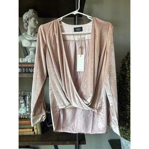 Vici Collection Lyssa Velvet Contrast Drape Top Blush Pink Size XS - Picture 6 of 10